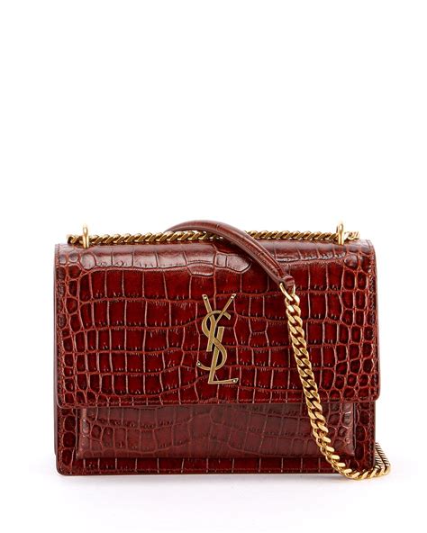 YSL Medium Sunset Bag Croc